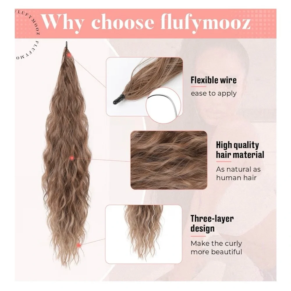 Wrap-Around Wavy Ponytail Extension 26” – Medium Brown with Highlights NEW